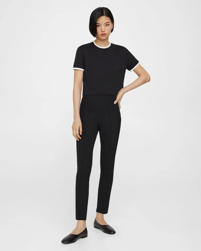 Women Pants Theory Pintucked Slim Pant In Stretch Cotton Black