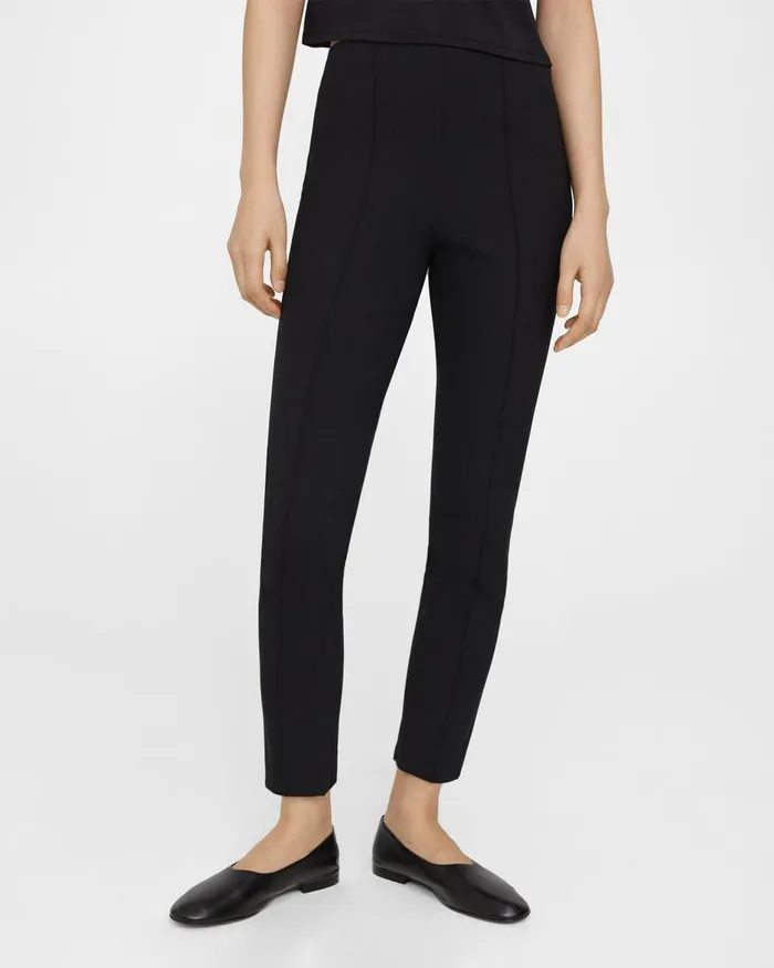 Women Pants Theory Pintucked Slim Pant In Stretch Cotton Black