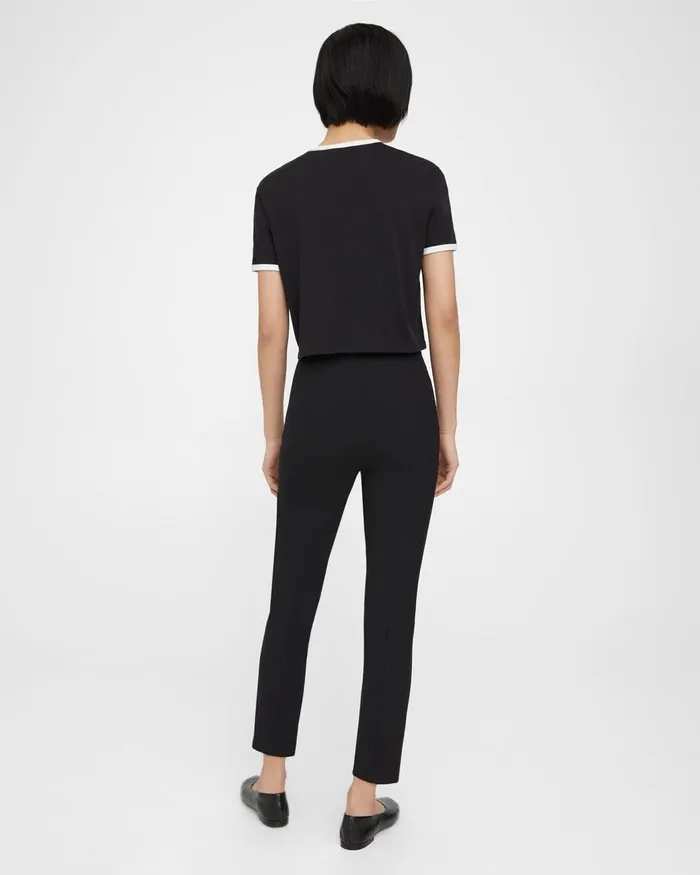 Women Pants Theory Pintucked Slim Pant In Stretch Cotton Black