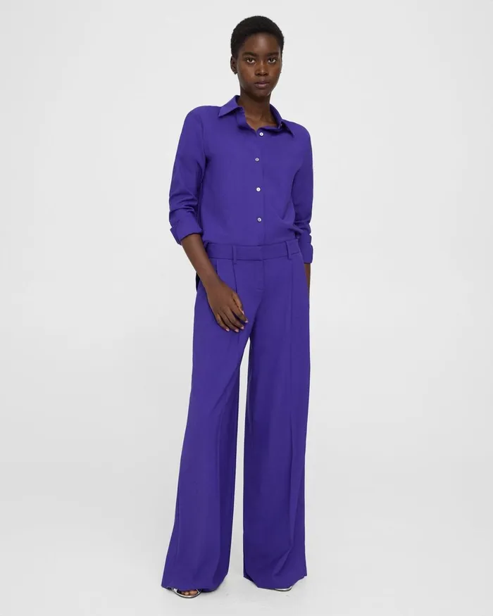 Women Pants Theory Pleated LowRise Pant In Good Wool Blue Iris