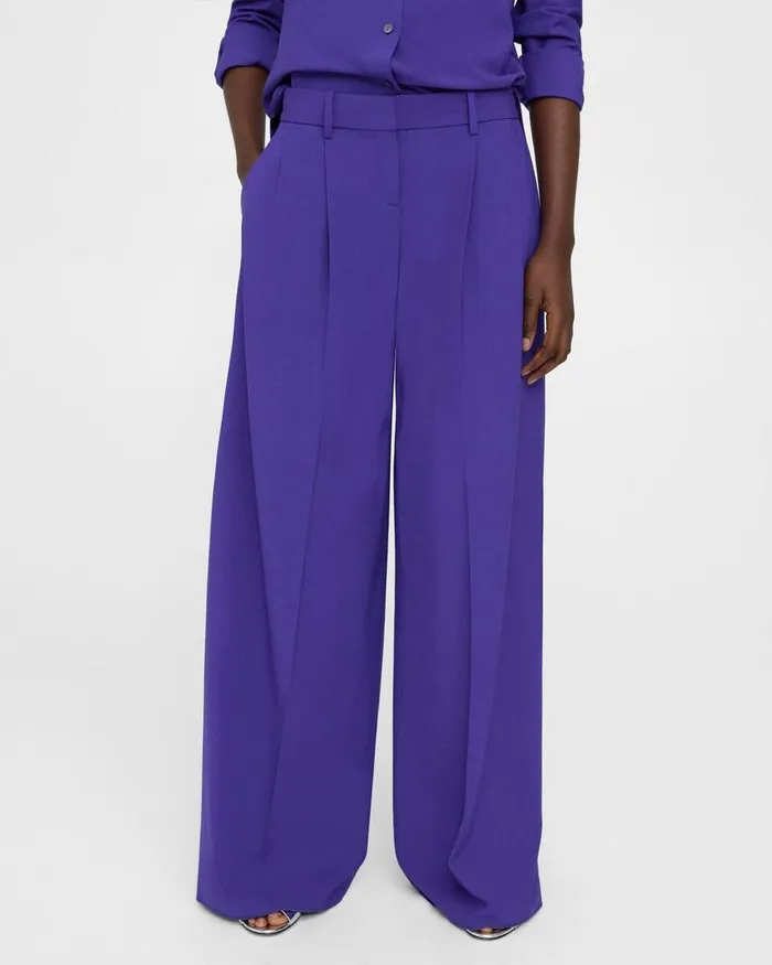 Women Pants Theory Pleated LowRise Pant In Good Wool Blue Iris