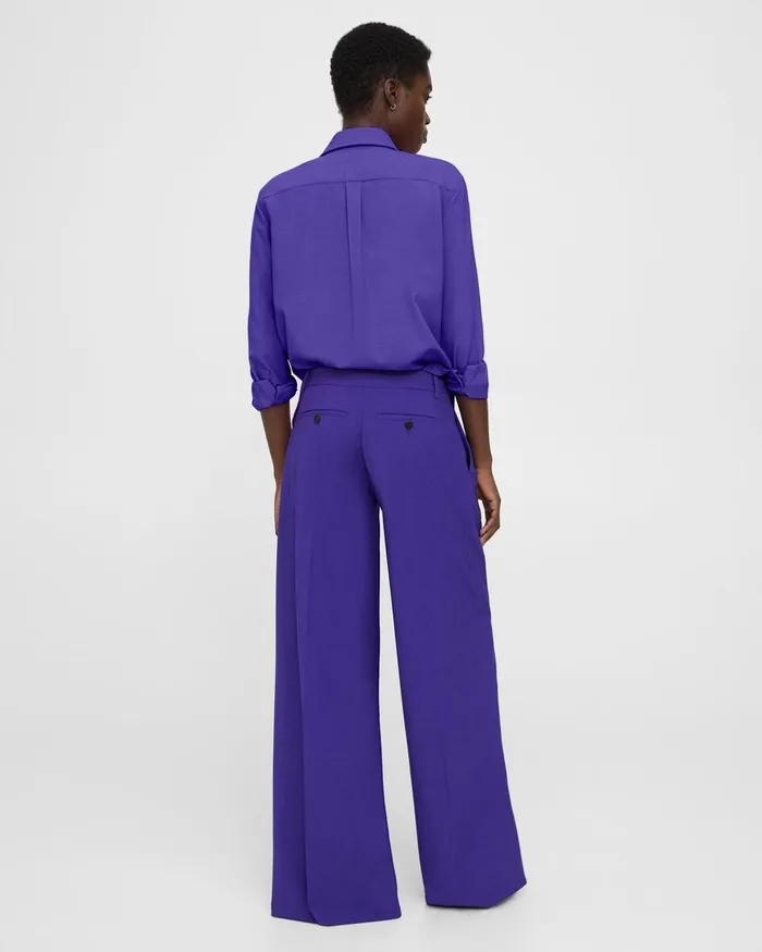 Women Pants Theory Pleated LowRise Pant In Good Wool Blue Iris
