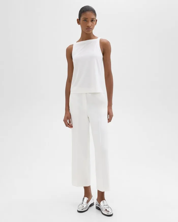 Women Pants Theory Straight PullOn Pant In LinenViscose Ivory