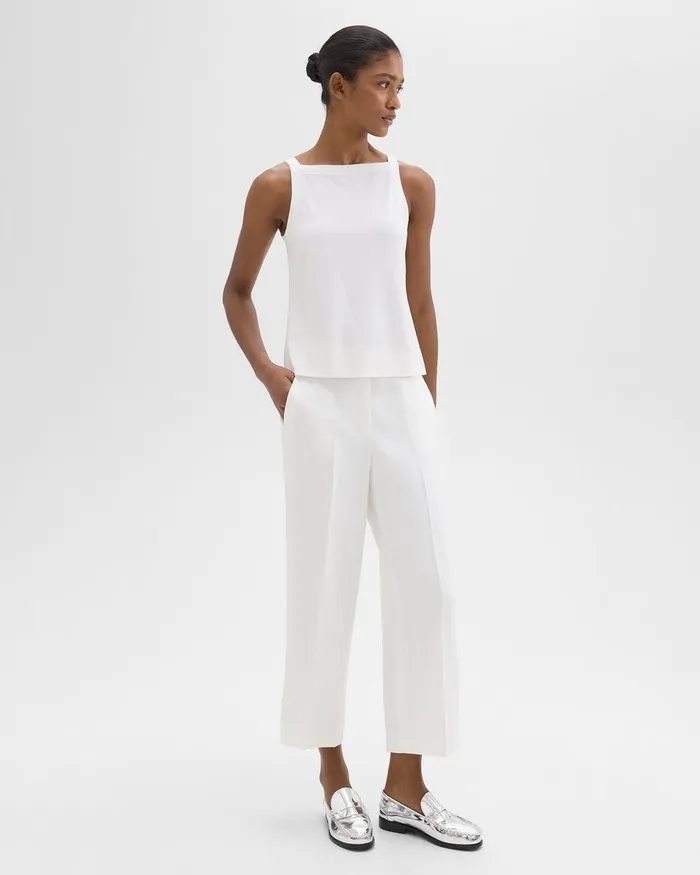 Women Pants Theory Straight PullOn Pant In LinenViscose Ivory