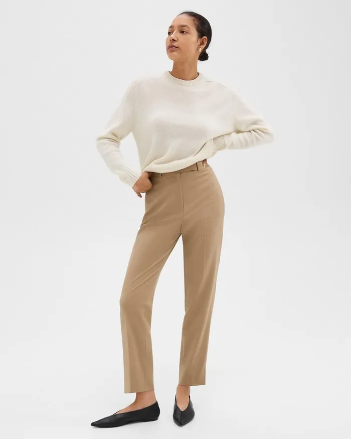 Women Pants Theory Tapered HighWaist Pant In Sleek Flannel New Camel