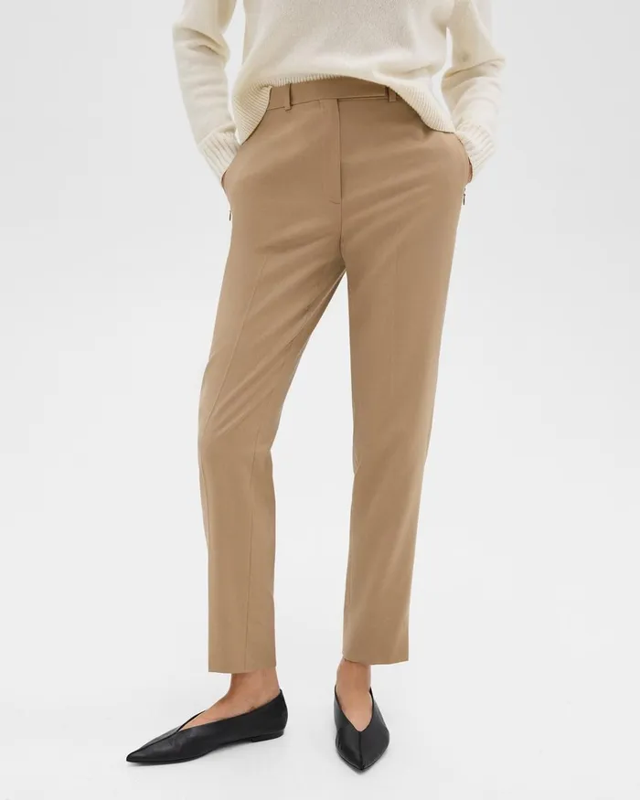 Women Pants Theory Tapered HighWaist Pant In Sleek Flannel New Camel