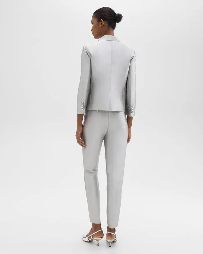 Women Pants Theory Tapered Slim Pant In Metallic Silk Twill Ice Grey