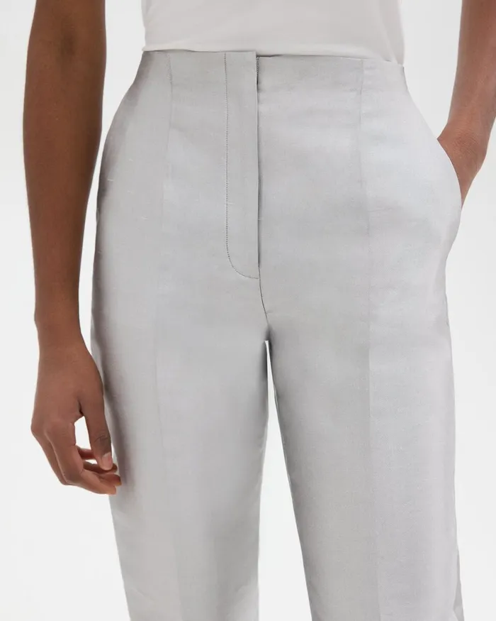 Women Pants Theory Tapered Slim Pant In Metallic Silk Twill Ice Grey