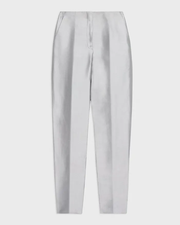 Women Pants Theory Tapered Slim Pant In Metallic Silk Twill Ice Grey