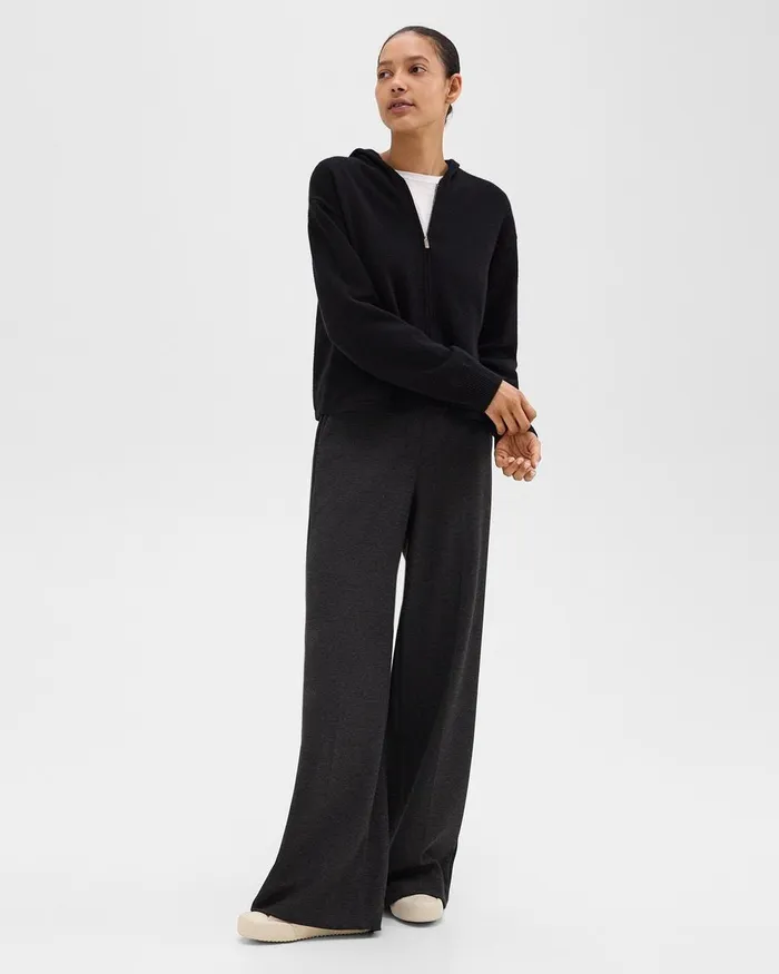 Women Pants Theory WideLeg Pant In DoubleKnit Jersey Charcoalblack