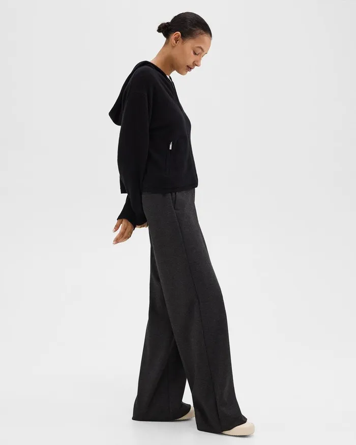Women Pants Theory WideLeg Pant In DoubleKnit Jersey Charcoalblack