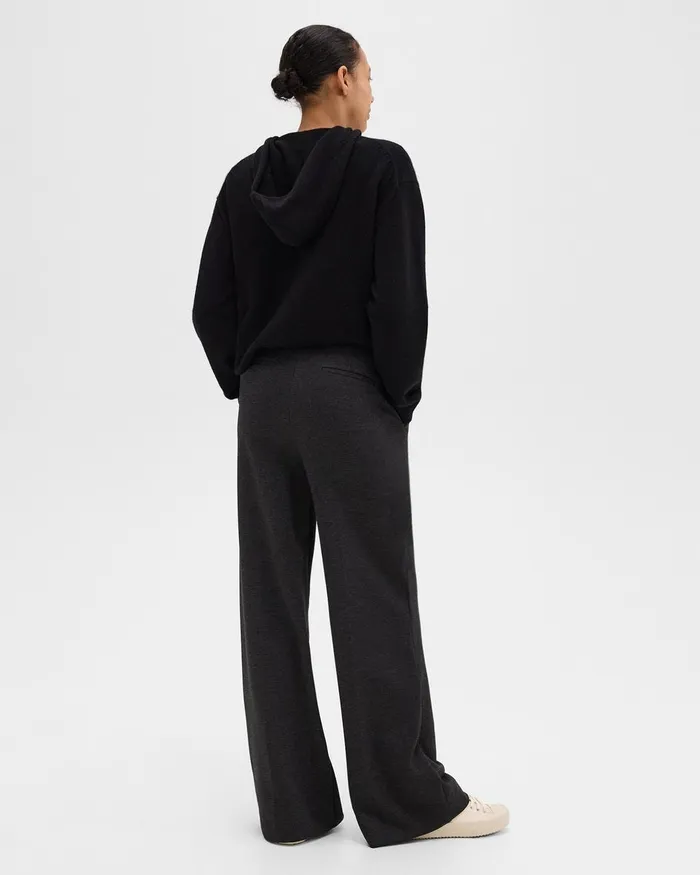 Women Pants Theory WideLeg Pant In DoubleKnit Jersey Charcoalblack