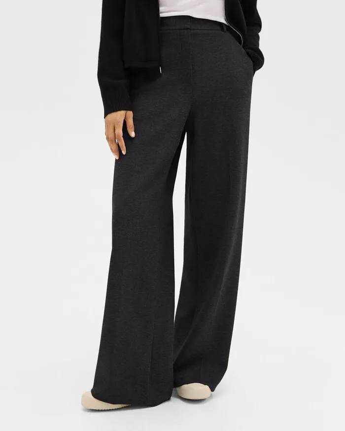 Women Pants Theory WideLeg Pant In DoubleKnit Jersey Charcoalblack