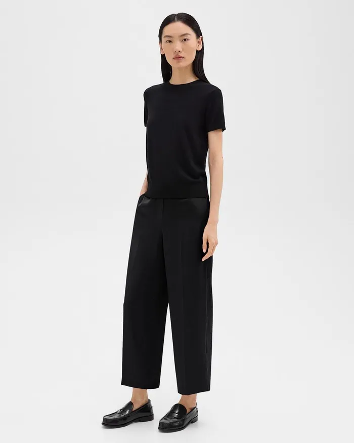 Women Pants Theory Wide Leg PullOn Pant In Crushed Satin Black