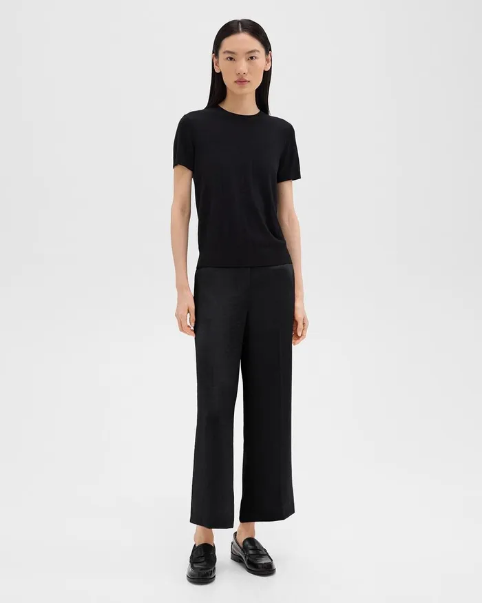 Women Pants Theory Wide Leg PullOn Pant In Crushed Satin Black