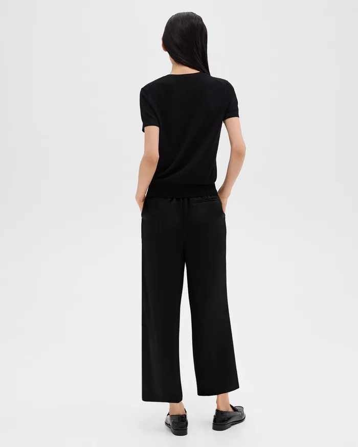 Women Pants Theory Wide Leg PullOn Pant In Crushed Satin Black