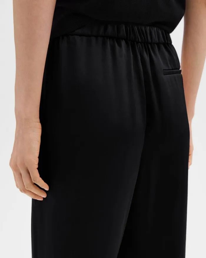Women Pants Theory Wide Leg PullOn Pant In Crushed Satin Black