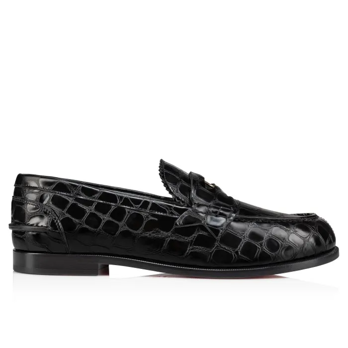 Women Penny Loafers 8211 Alligator Embossed Calf Leather 8211 Black Christian Louboutin Flats and Loafers