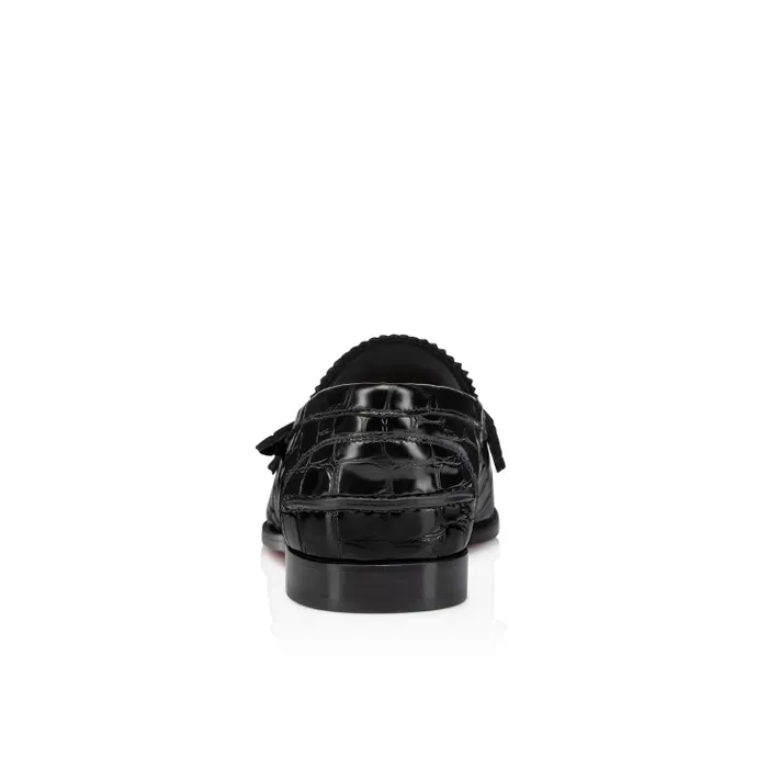 Women Penny Loafers 8211 Alligator Embossed Calf Leather 8211 Black Christian Louboutin Flats and Loafers
