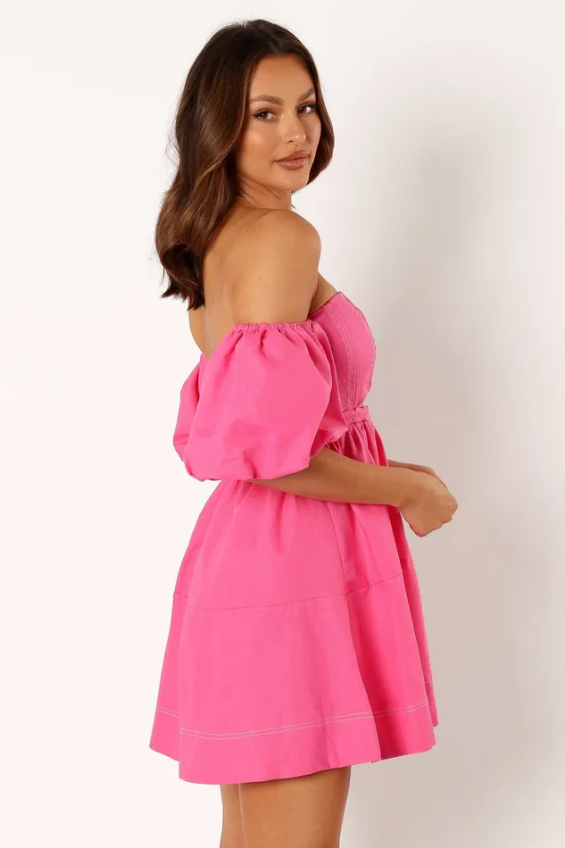 Women petalandpup Aurora Off Shoulder Mini Dress 8211 Pink Pink Dresses