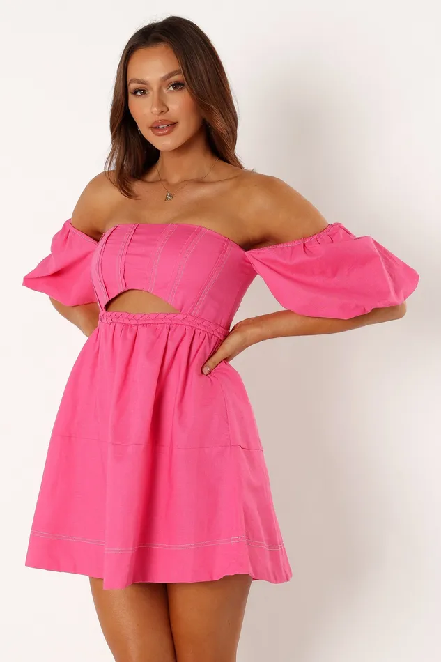 Women petalandpup Aurora Off Shoulder Mini Dress 8211 Pink Pink Dresses