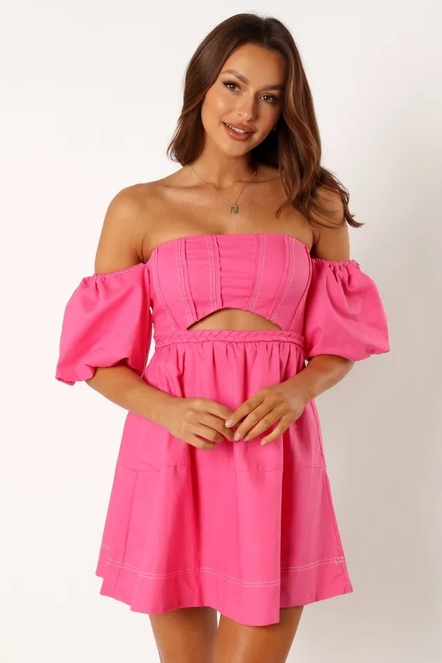 Women petalandpup Aurora Off Shoulder Mini Dress 8211 Pink Pink Dresses