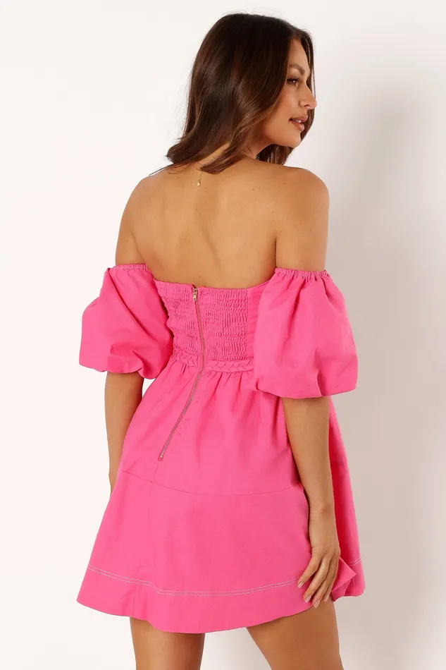 Women petalandpup Aurora Off Shoulder Mini Dress 8211 Pink Pink Dresses