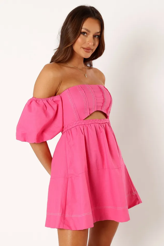 Women petalandpup Aurora Off Shoulder Mini Dress 8211 Pink Pink Dresses