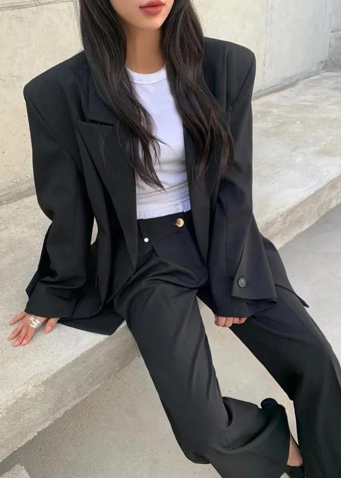 Women Pia Boxy Blazer 8211 Black The Frankie Shop Outerwear
