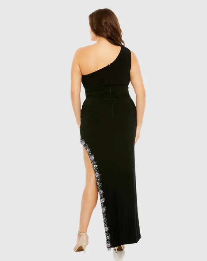 Women Plus Size Dresses Mac Duggal One Shoulder Asymmetrical Embellished Hem Dress Black Multi Women Plus Size Dresses Mac Duggal One Shoulder Asymmetrical Embellished Hem Dress Black Multi