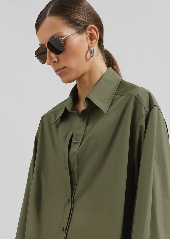 Women Prato Button Up Shirt 8211 Khaki The Frankie Shop Tops