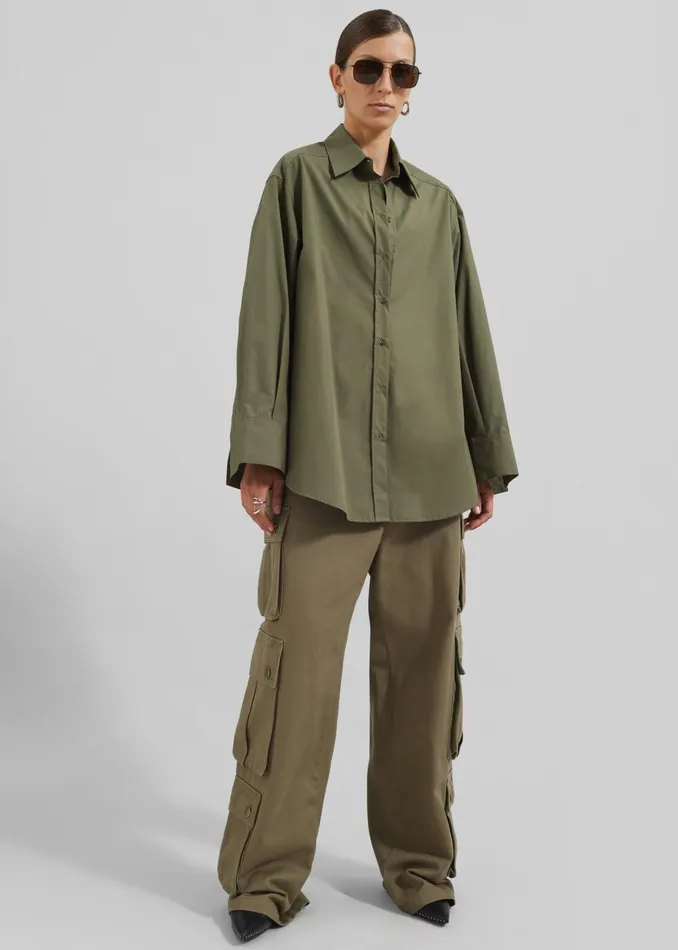 Women Prato Button Up Shirt 8211 Khaki The Frankie Shop Tops