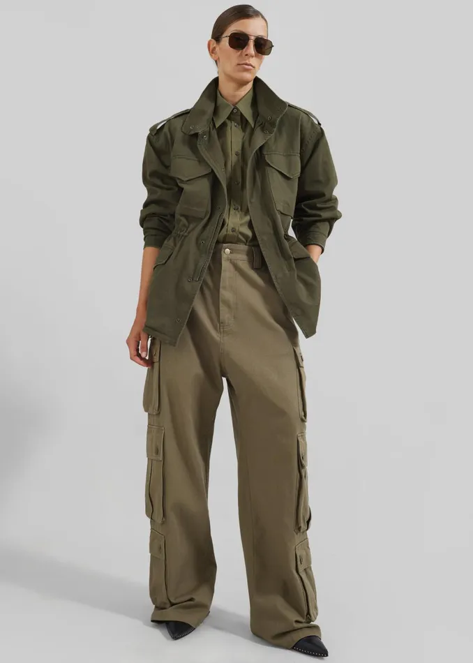 Women Prato Button Up Shirt 8211 Khaki The Frankie Shop Tops