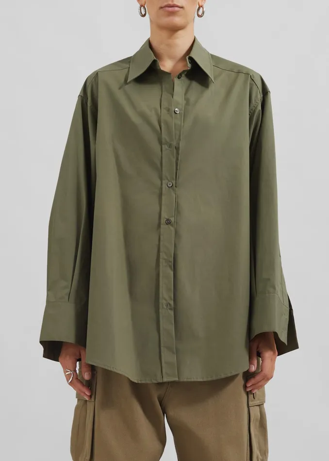Women Prato Button Up Shirt 8211 Khaki The Frankie Shop Tops