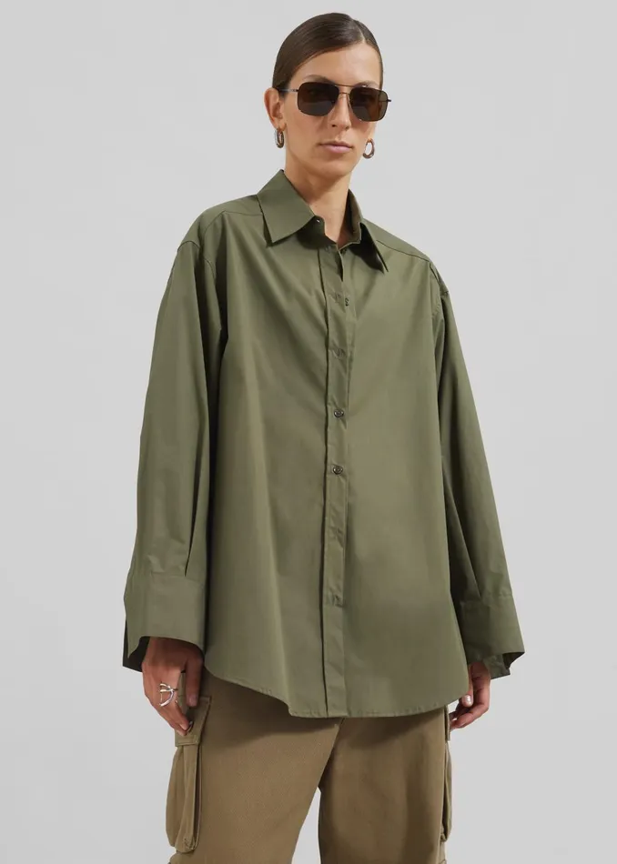 Women Prato Button Up Shirt 8211 Khaki The Frankie Shop Tops