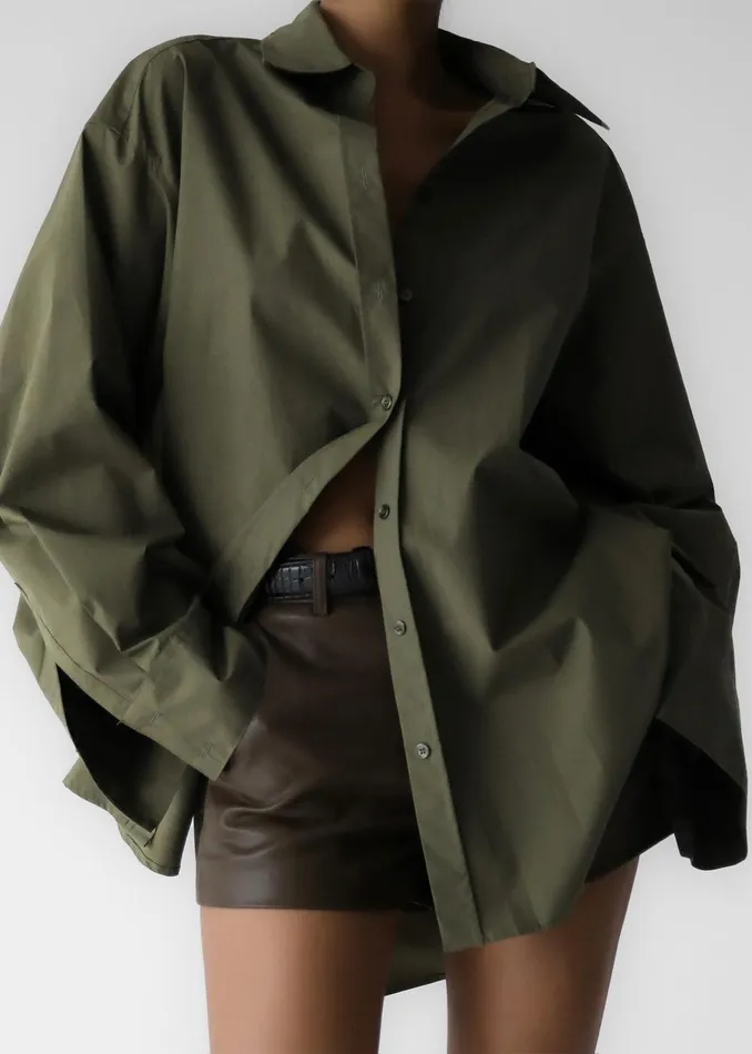 Women Prato Button Up Shirt 8211 Khaki The Frankie Shop Tops