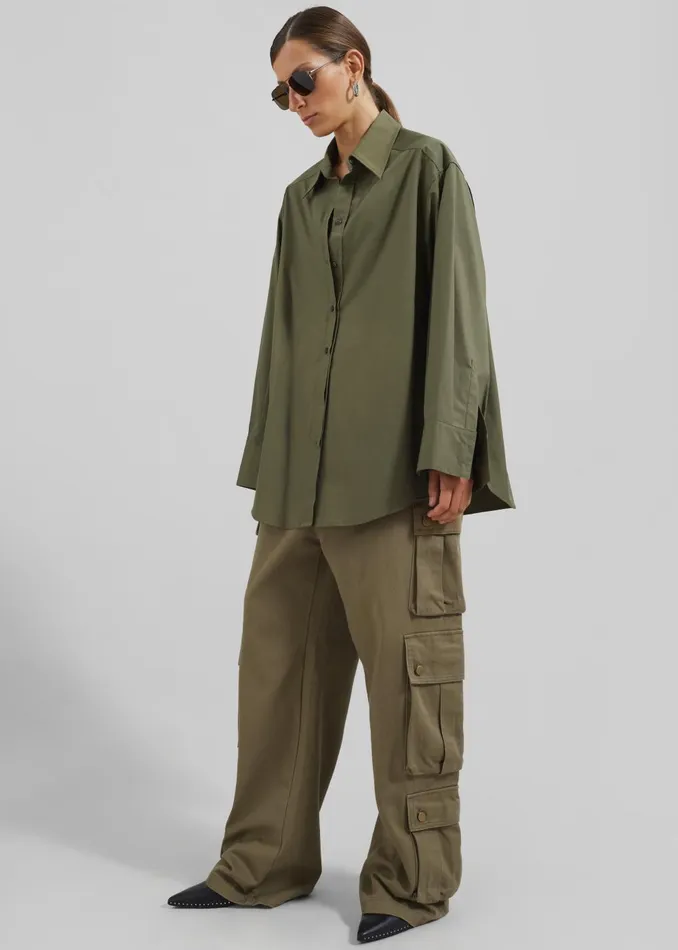 Women Prato Button Up Shirt 8211 Khaki The Frankie Shop Tops