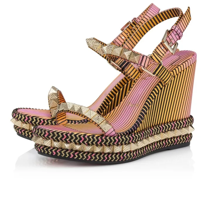 Women Pyraclou 110 Mm Espadrilles 8211 Aftersun Printed Crepe Satin 8211 Multicolor Christian Louboutin Platforms