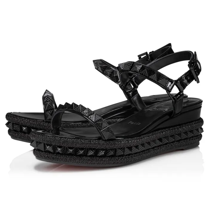 Women Pyraclou 60 Mm Espadrilles 8211 Patent Calf Leather 8211 Black Christian Louboutin Platforms