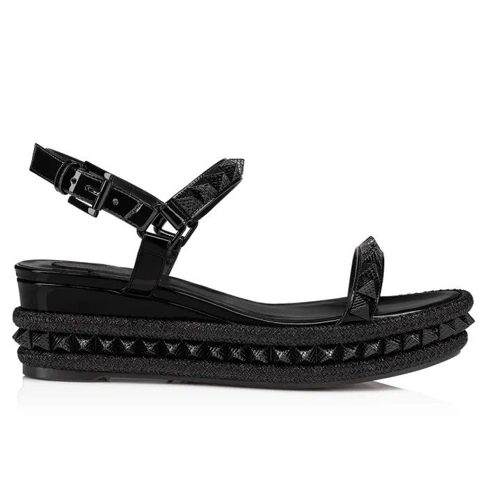 Women Pyraclou 60 Mm Espadrilles 8211 Patent Calf Leather 8211 Black Christian Louboutin Platforms