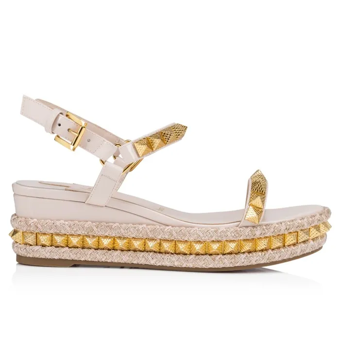 Women Pyraclou 60 Mm Espadrilles 8211 Patent Calf Leather 8211 Leche Christian Louboutin Sandals and Slides