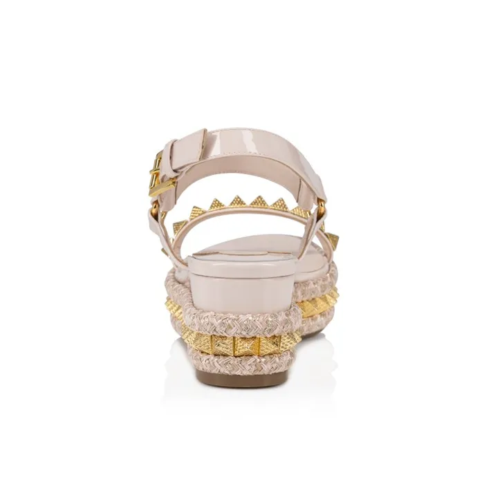 Women Pyraclou 60 Mm Espadrilles 8211 Patent Calf Leather 8211 Leche Christian Louboutin Sandals and Slides
