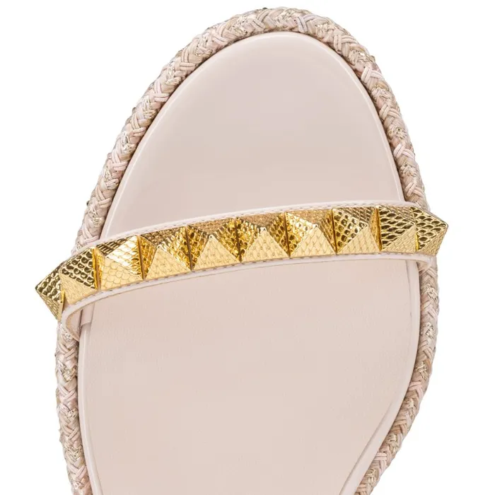Women Pyraclou 60 Mm Espadrilles 8211 Patent Calf Leather 8211 Leche Christian Louboutin Sandals and Slides