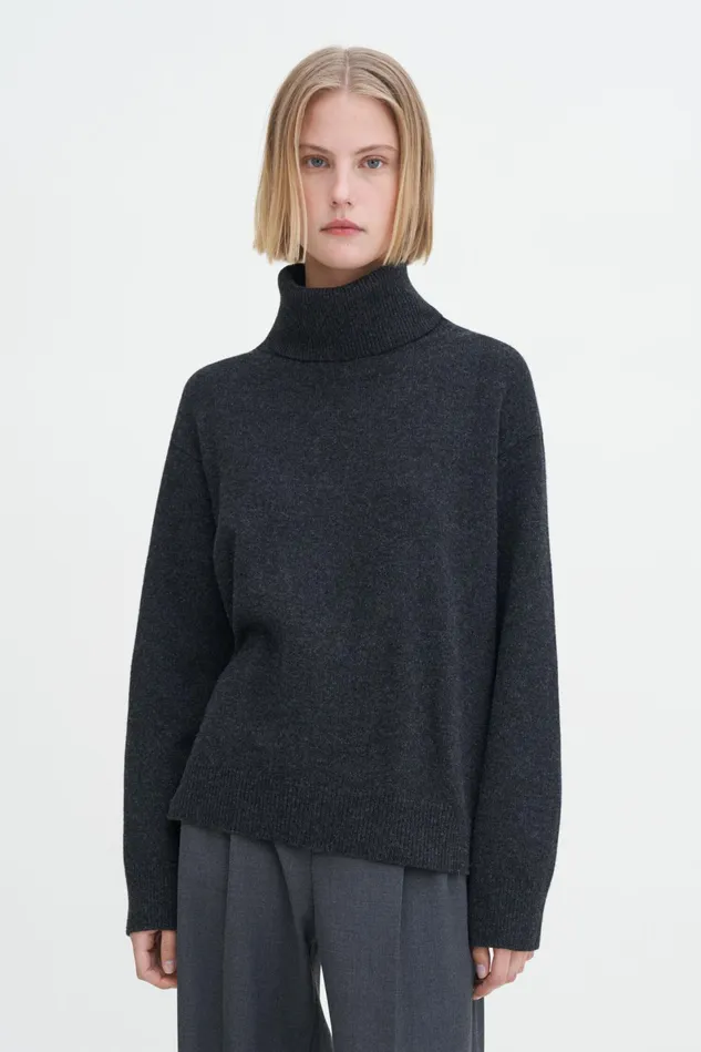 Women Relaxed Turtleneck Sweater Anthracite Melange Filippa K Knitwear