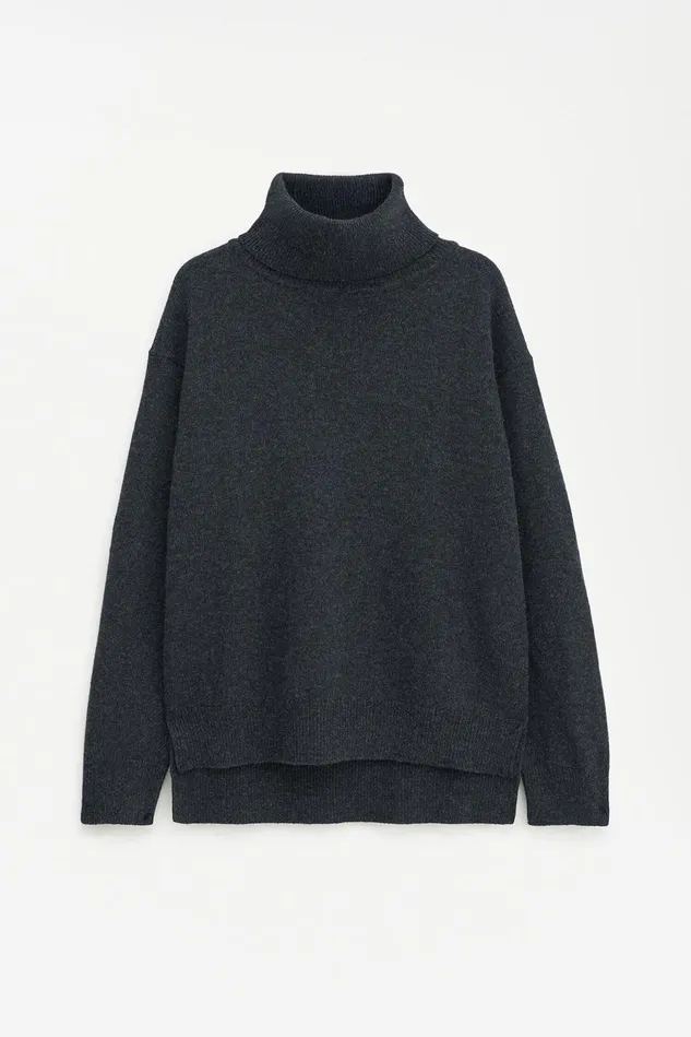 Women Relaxed Turtleneck Sweater Anthracite Melange Filippa K Knitwear