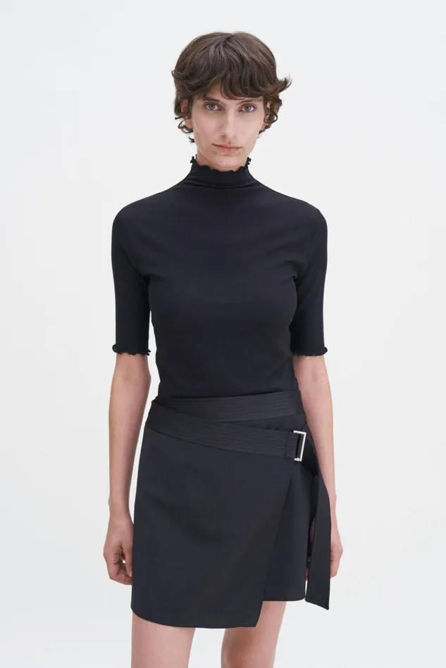 Women Rib Mock Neck Tee Black Filippa K Tops