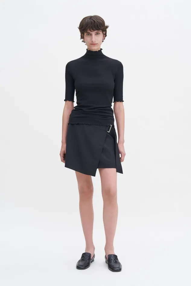 Women Rib Mock Neck Tee Black Filippa K Tops