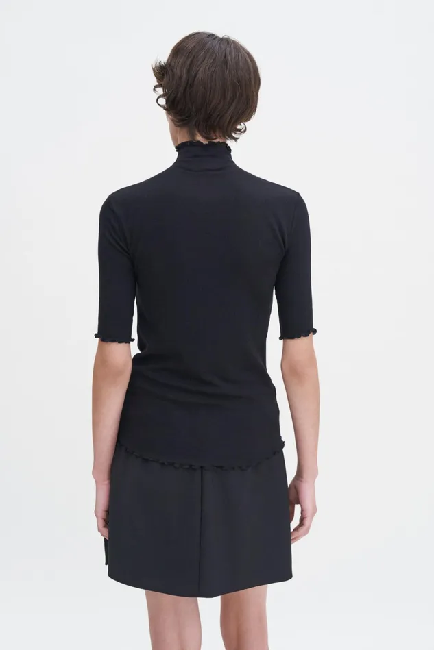 Women Rib Mock Neck Tee Black Filippa K Tops