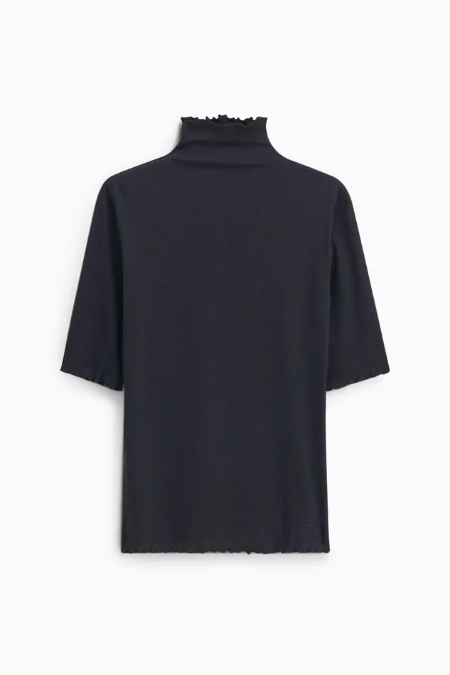Women Rib Mock Neck Tee Black Filippa K Tops
