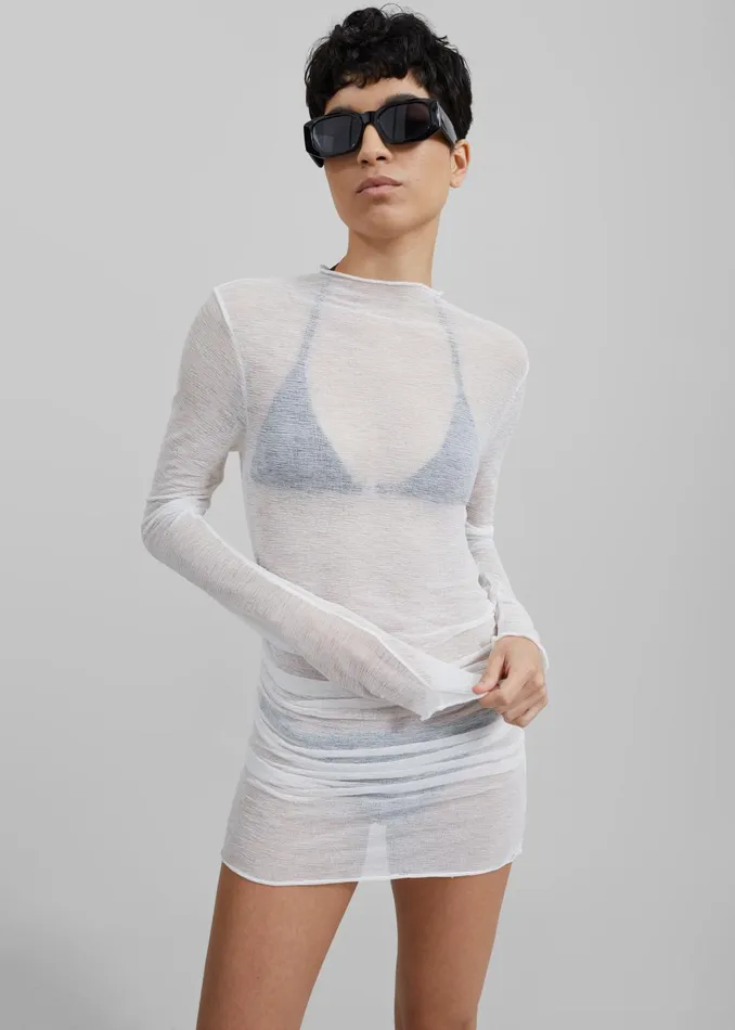 Women Rose Sheer Ruched Mini Dress 8211 White The Frankie Shop Tops